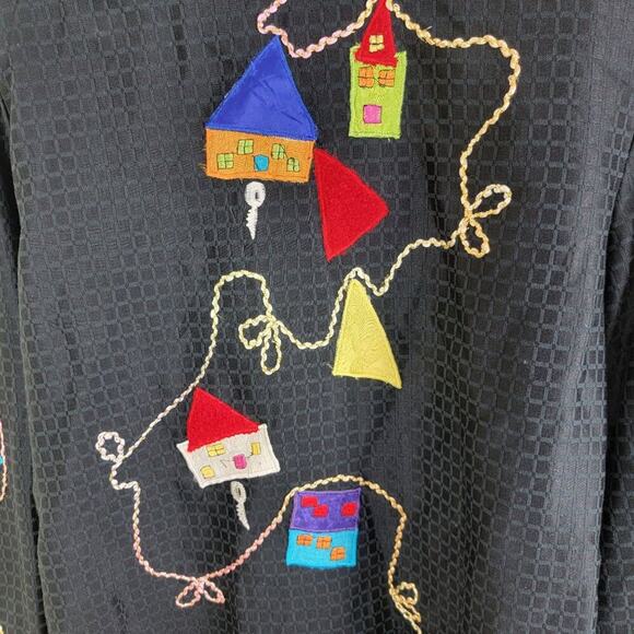 Allure Womens Maximalist Wearable Art Houses Embroidered Blazer Jacket size L - Picture 6 of 13